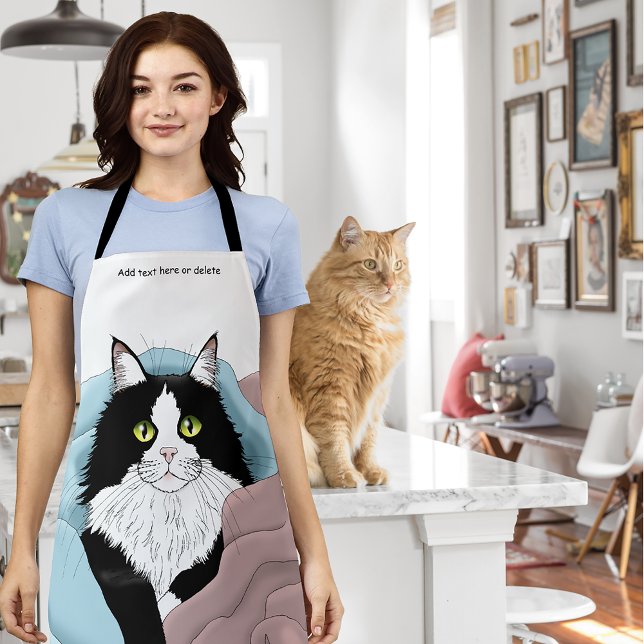 Tablier Blanc Noir Tuxedo Couvercles de chat Bleu Pink (Créateur téléchargé)