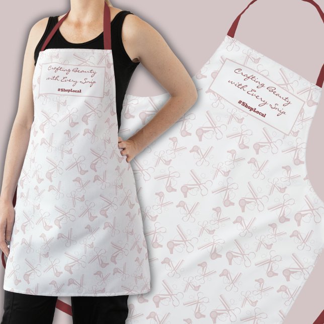 Tablier Blanc & Rose #ShopLocal Hair Salon (White & Pink #ShopLocal Hair Salon Apron)