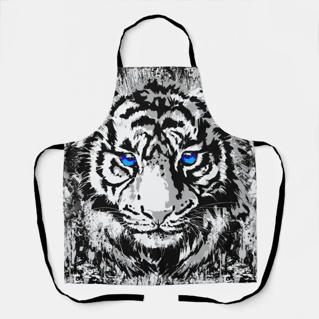 Tablier blanc | Tigre noir blanc (Recto)