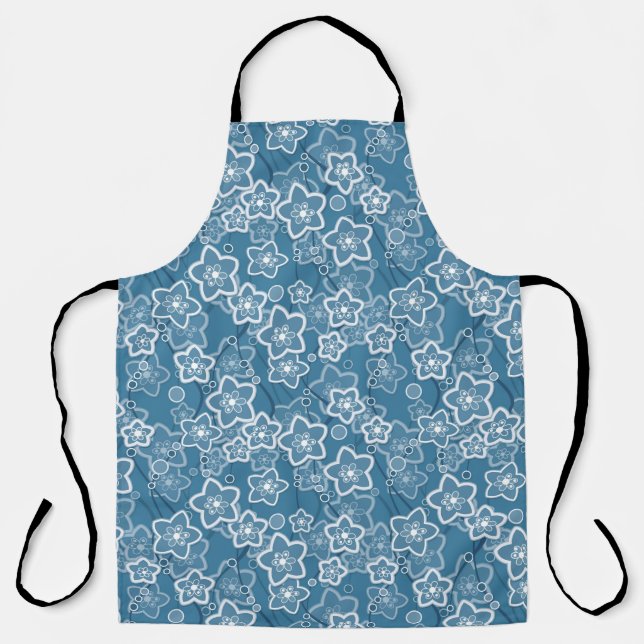 Tablier bleu avec blanc, bleu, fleurs, floral, rustique, f (Recto)
