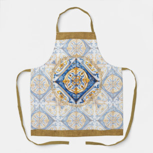 Tablier Bleu Blanc Or Talavera Azulejo Carrelage Look Apro