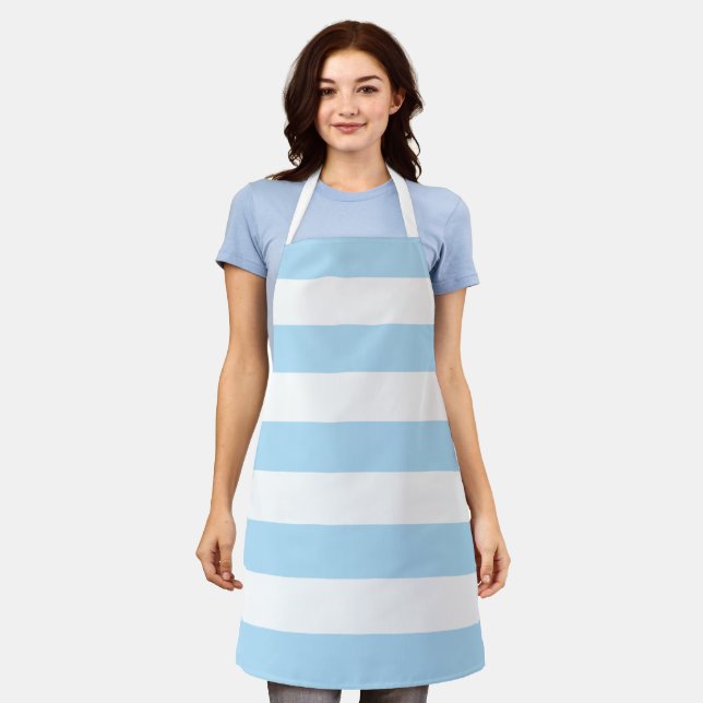 Tablier Bleu, Blancs, Motif rayé (Porté)