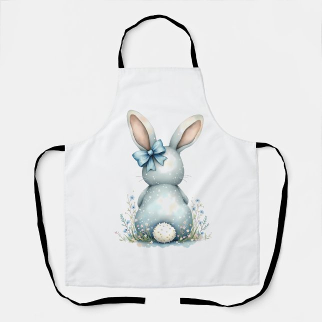 Tablier Bleu Bunny Tail Lapin de Pâques avec Oeufs (Recto)