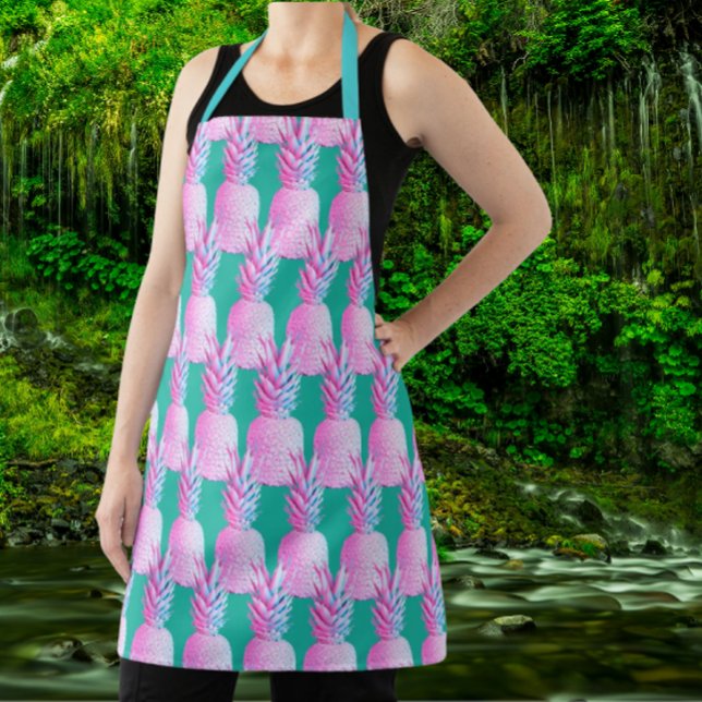 Tablier Bleu Caraïbes Ananas Colorés  (Fanciful pineapples on Caribbean background)