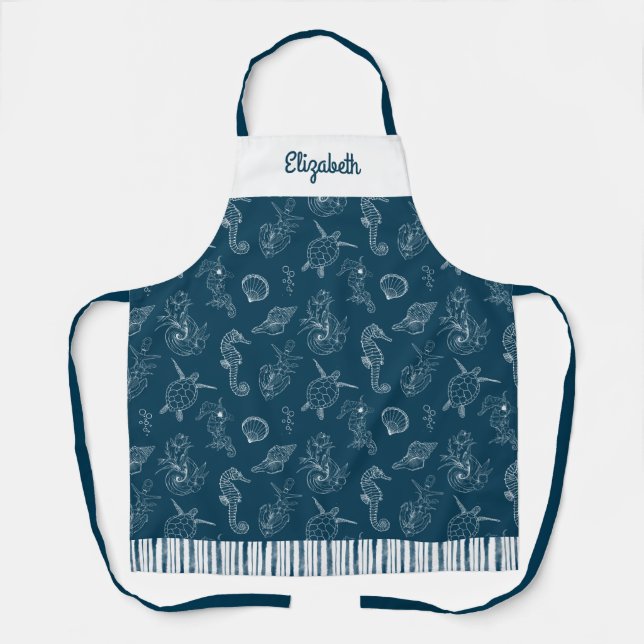 Tablier Bleu de la marine de la plage côtière vintage (Recto)