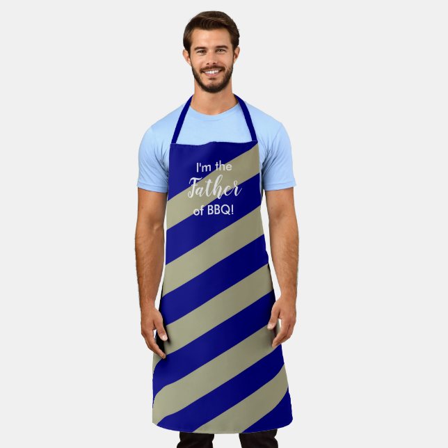 Tablier Bleu de marine amusant et vert de sage rayé (Porté)