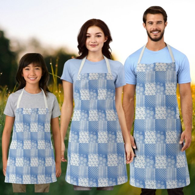 Tablier Bleu denim vintage blanc crémeux patchwork  (3 sizes available)