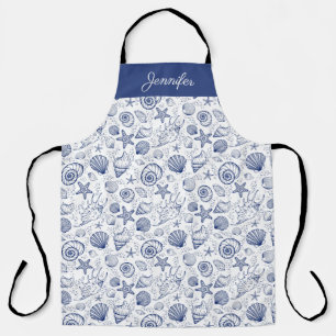 Tablier Bleu et blanc Coquillages Starfish Apron Personnal