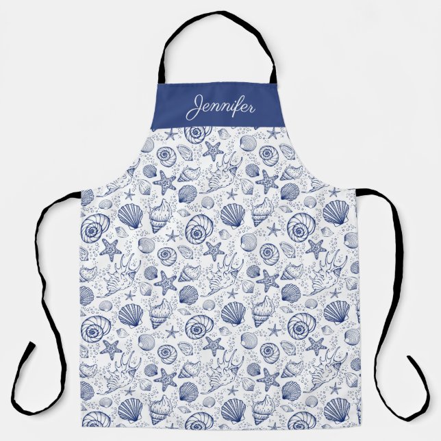 Tablier Bleu et blanc Coquillages Starfish Apron Personnal (Recto)