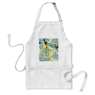 Tablier bleu fleur rétro et jaune