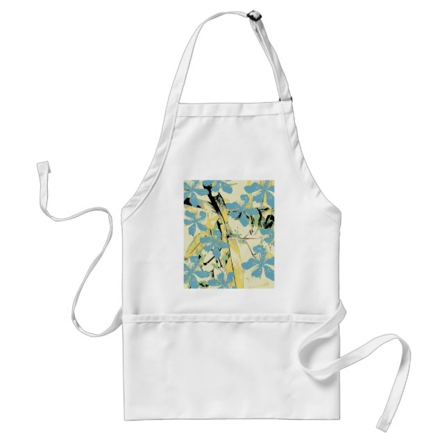 Tablier bleu fleur rétro et jaune (Devant)