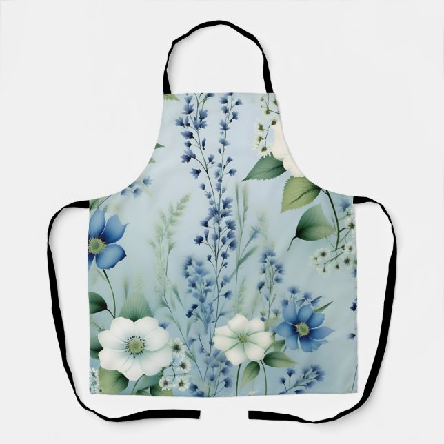 Tablier Bleu floral romantique délicat (Recto)