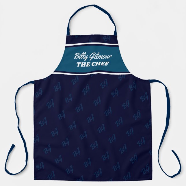 tablier bleu foncé moderne avec nom du chef (Recto)