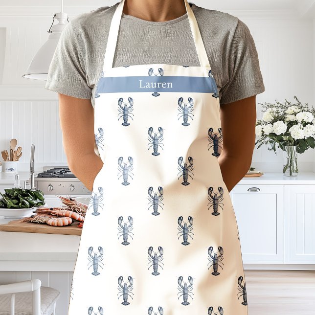 Tablier bleu homard à l'aquarelle côtière   (Blue Lobster apron)