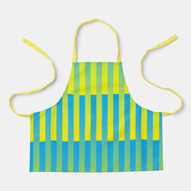 Tablier Bleu Jaune Vert Motif Rayé (Recto)