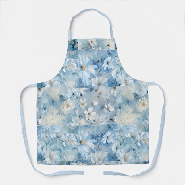 Tablier Bleu marguerite florale (Recto)