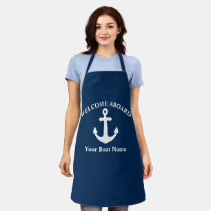 Tablier Bleu marine Bienvenue à bord Nom du bateau Ancre n