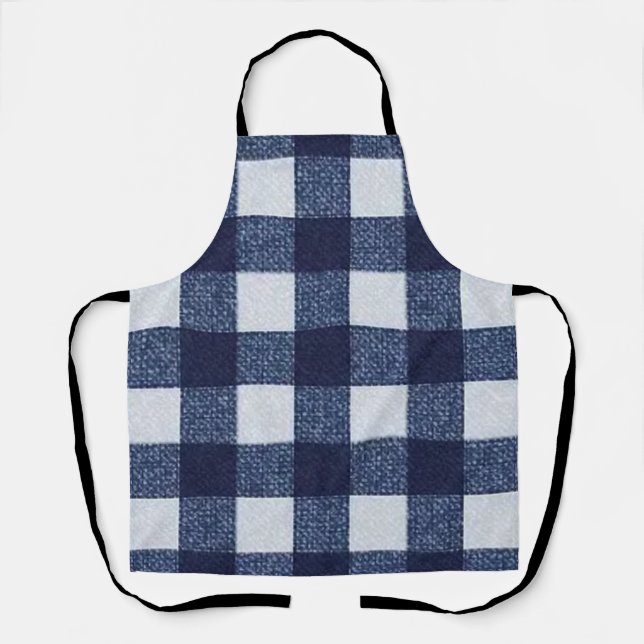 Tablier Bleu marine et blanc moderne à damier total  (Recto)