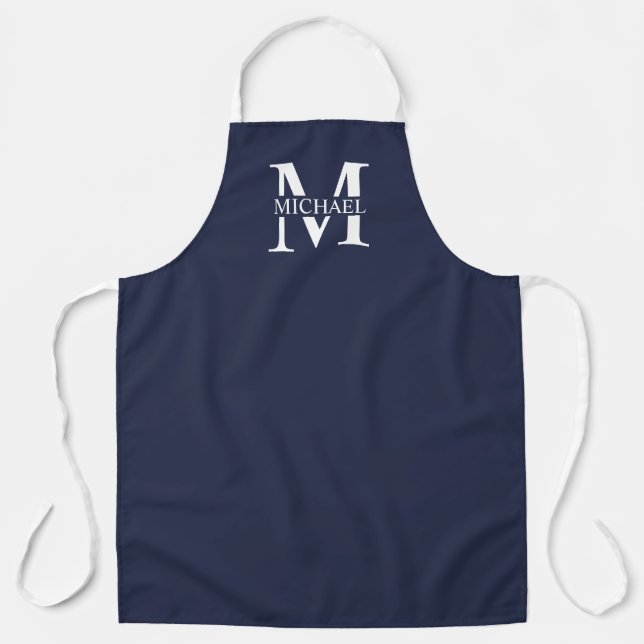 Tablier Bleu marine Monogramme personnalisé et nom (Recto)