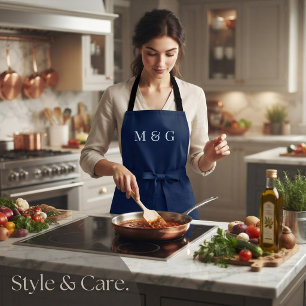 Tablier Bleu Marine Personnalisé Monogramme Texte