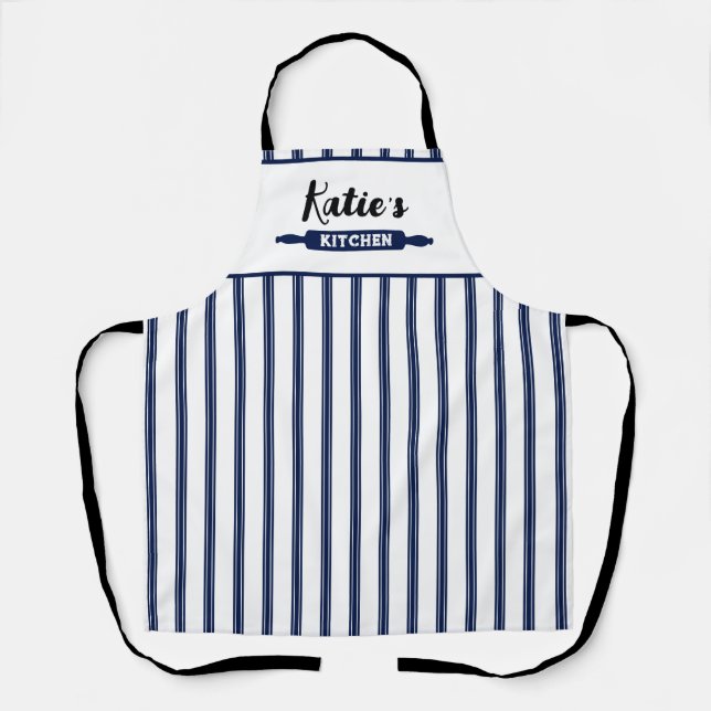 Tablier Bleu marine rayé sur mesure (Recto)