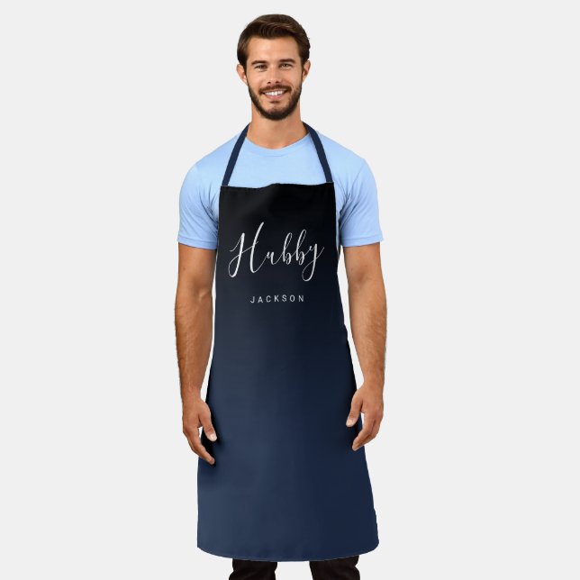 Tablier Bleu marine simple personnalisation hubby (Porté)