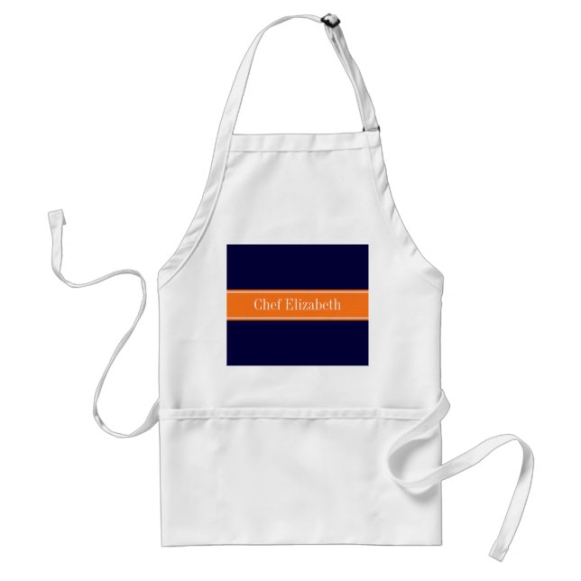 Tablier Bleu marine uni, monogramme avec ruban citrouille (Devant)