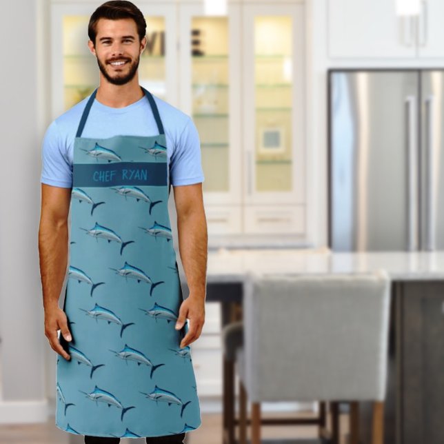 Tablier Bleu Marlin Motif eau salée Poisson Apron Chef (Créateur téléchargé)