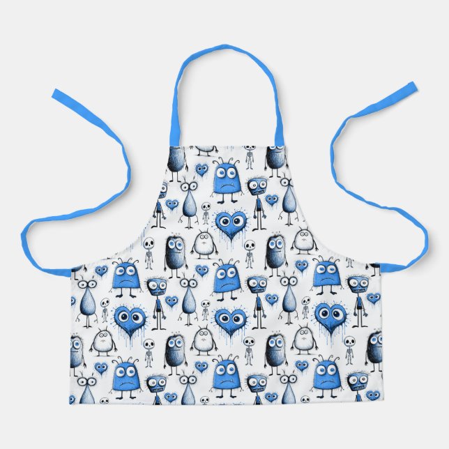Tablier Bleu Monster Apron pour enfants (Recto)