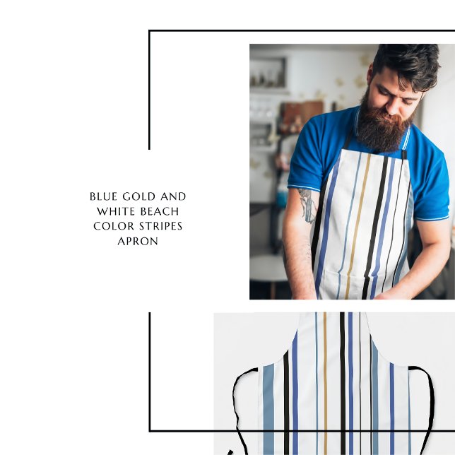 Tablier Bleu Or et Rayures de couleur de plage blanche (Blue Gold and White Beach Color Stripes Apron)
