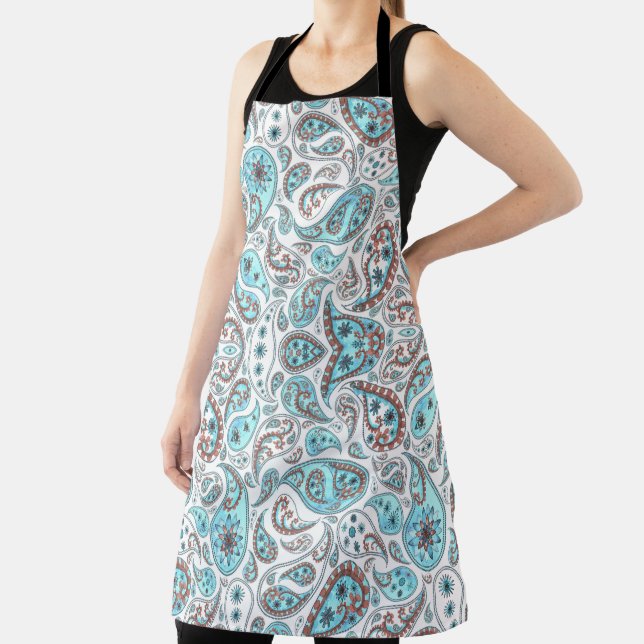 Tablier Bleu Paisley Boho Apron (Insitu)