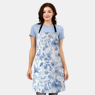 Tablier Bleu, porcelaine, porcelaine bleue, toile florale,