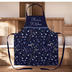 Tablier Bleu pourpre joli Fleur sauvage motif floral