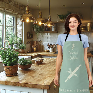 Tablier Bleu poussiéreux avec broche à rouleaux de crème e