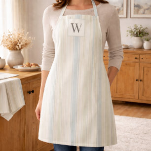 Tablier Bleu Poussiéreux Neutre Initial Rayure Rustique Ma