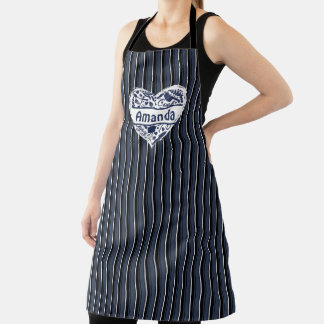 Tablier bleu rayé sur mesure, Coeur, Cuire BBQ Bak