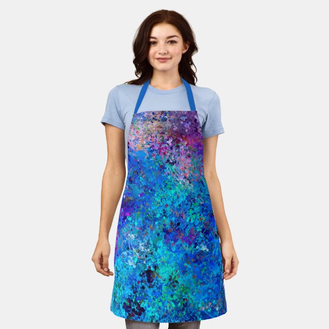 Tablier Bleu rose Turquoise gouttes Abstraction (Porté)