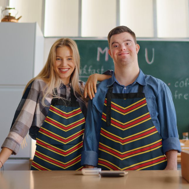 Tablier Bleu rouge Chevron Stripes Planche à découper (apron)