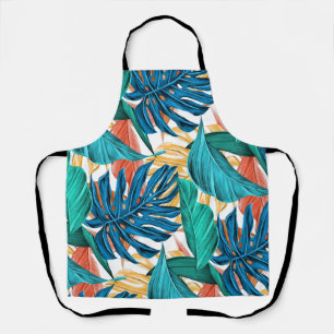 Tablier Bleu tropical feuilles jaunes