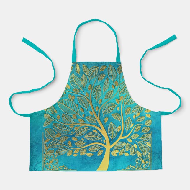 Tablier bleu turquoise et or (Recto)