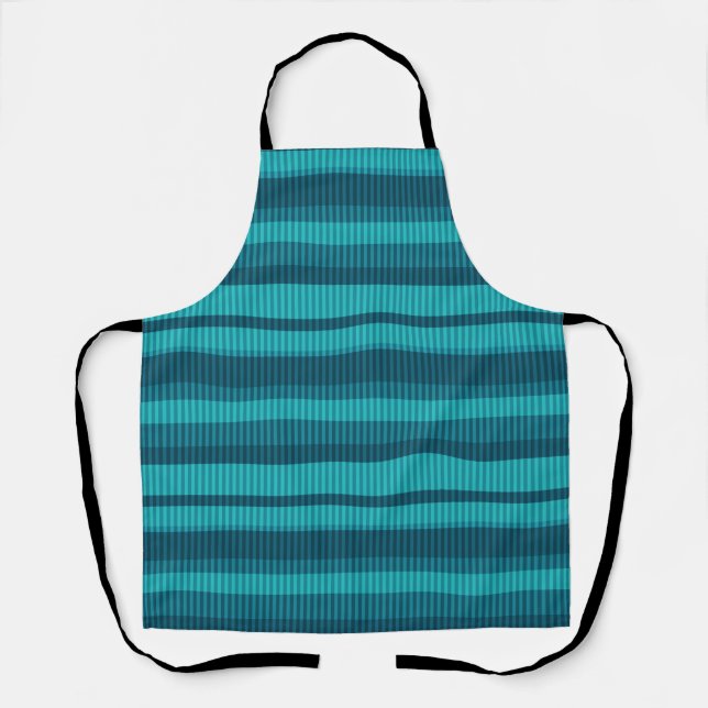 Tablier bleu turquoise nuances rayées motif vertical (Recto)
