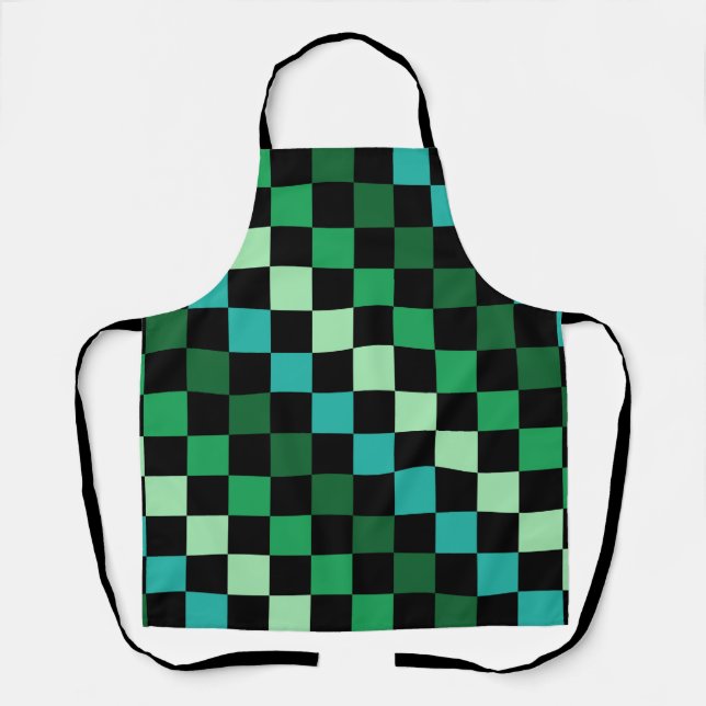 Tablier Bleu vert À damiers En vichy Motif (Recto)