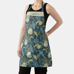 Tablier Bleu Vert Floral Personnalisé Vintage