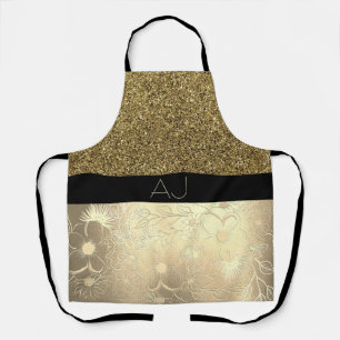Tablier Bling Bling Or Paillettes et Initiales Florales No