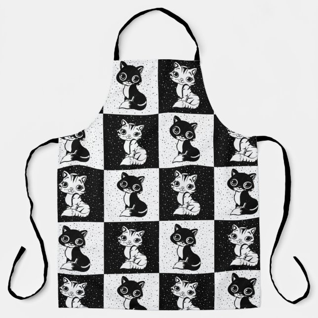 Tablier Bloc de monogramme noir blanc pour chat (Recto)