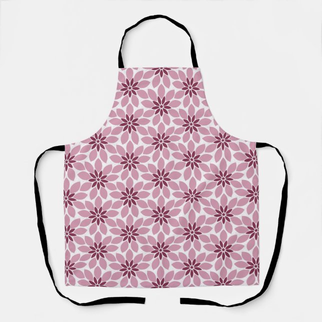 Tablier Bloc Imprimer Carrelage Fleurs rose rouge (Recto)