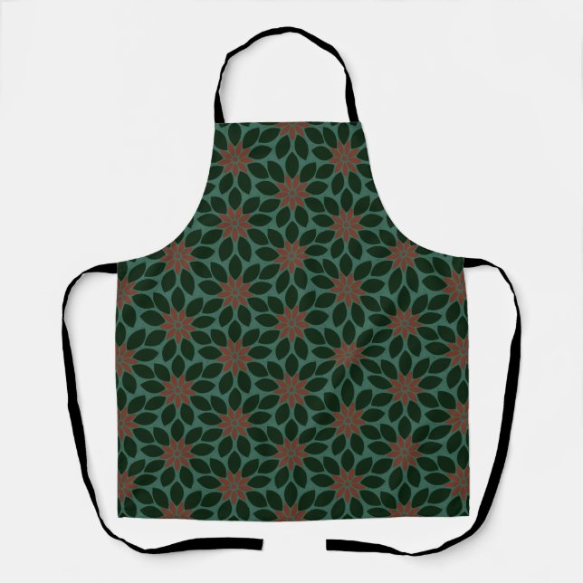 Tablier Bloc Imprimer Carrelage Fleurs vert foncé rouge (Recto)