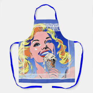 Tablier Blonde Mangeant une Glace Style Pop Art Coloré des