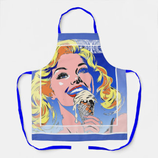 Tablier Blonde Mangeant une Glace Style Pop Art Coloré des