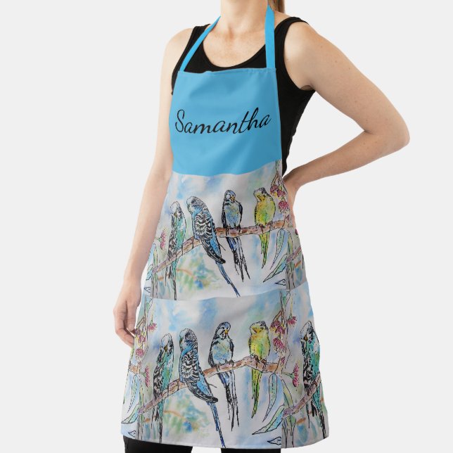 Tablier Blue Budgie Budgies Art Aquarelle Oiseaux Apron (Insitu)